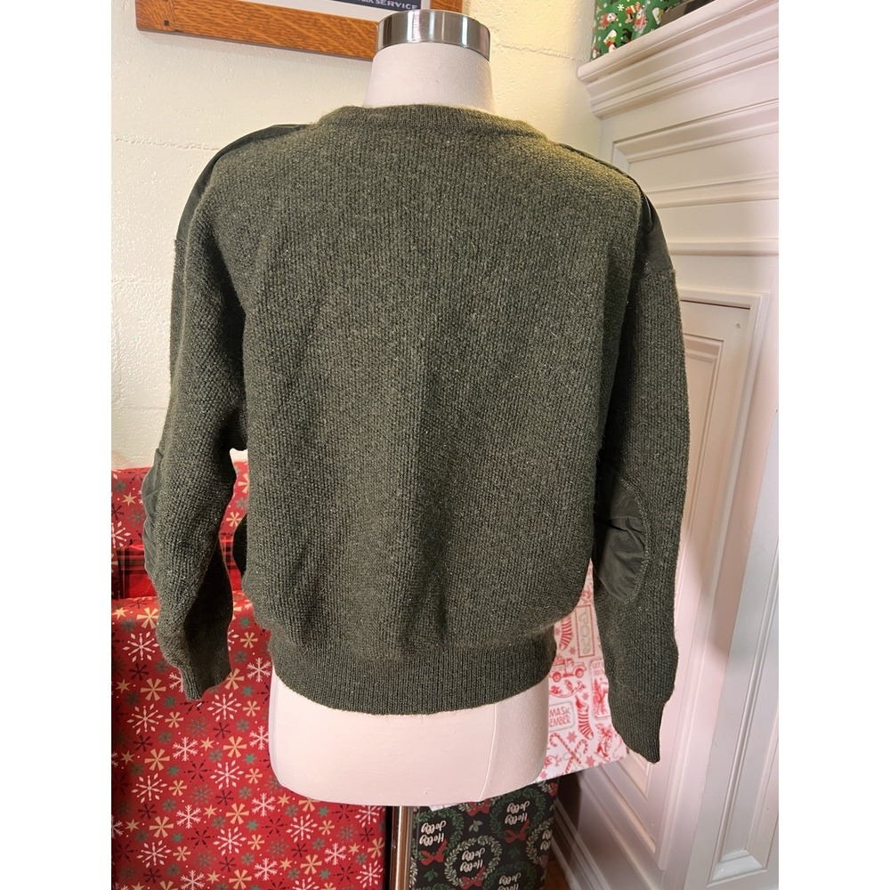 Steffner Austrian‎ Wool Sweater Green V-Neck Suede Elbow Patches M - Picture 6 of 15